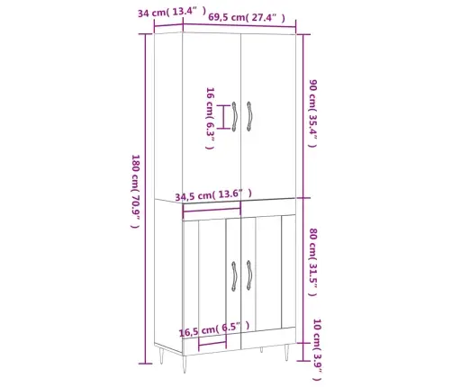 Komoda, Dūminio Ąžuolo Spalvos, 69,5X34X180cm Apdirbta Mediena