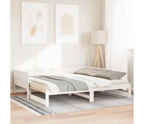 Izvelkamā Dienas Gulta Balta 90X200 Cm Masīvkoks Priede Vidaxl