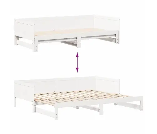 Izvelkamā Dienas Gulta Balta 90X200 Cm Masīvkoks Priede Vidaxl