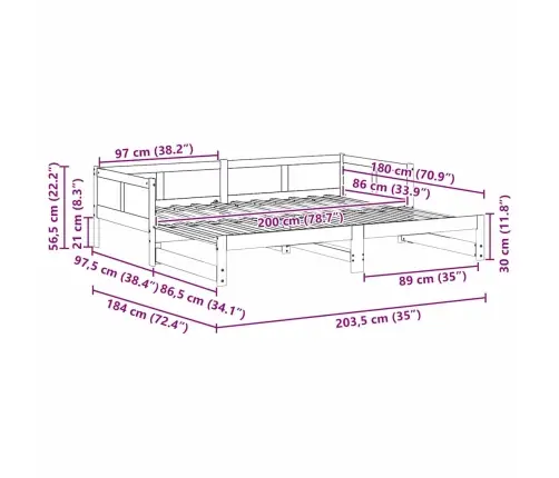 Izvelkamā Dienas Gulta Balta 90X200 Cm Masīvkoks Priede Vidaxl
