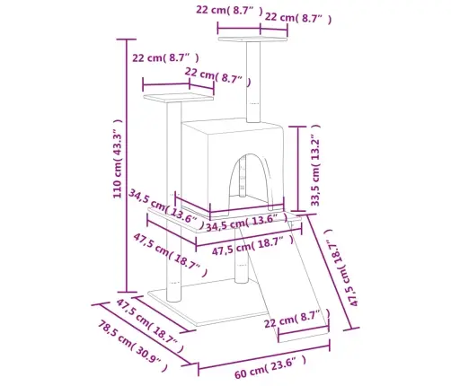 Kassimaja Sisalköitega Kraapimispuuga, Kreemjas, 110 Cm