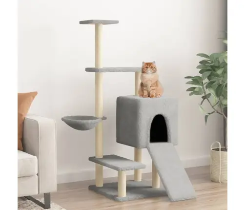 Kaķu Māja Ar Sizala Stabiem Nagu Asināšanai, 130,5 Cm, Pelēka Vidaxl