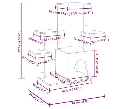 Kassimaja Sisalköitega Kraapimispostidega, Tumehall, 97,5 Cm