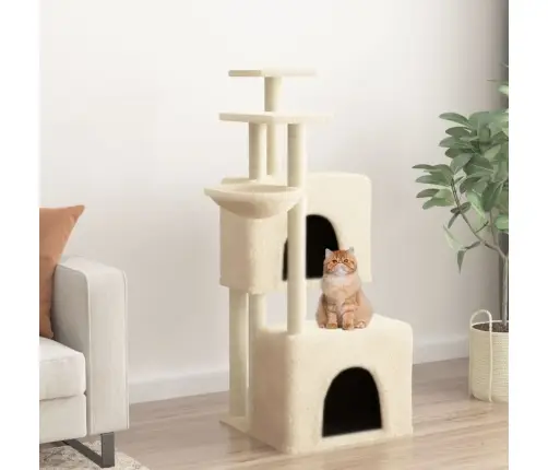 Kaķu Māja Ar Sizala Stabiem Nagu Asināšanai, 122 Cm, Krēmkrāsas Vidaxl