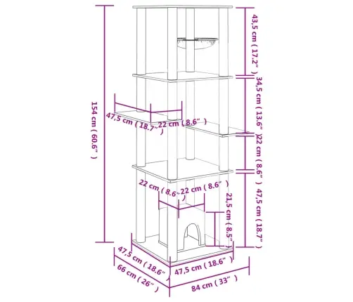 Draskyklė Katėms Su Stovais Iš Sizalio, Šviesiai Pilka, 154Cm
