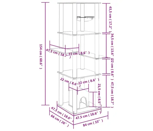 Kaķu Māja Ar Sizala Stabiem Nagu Asināšanai, 154 Cm, Pelēka Vidaxl