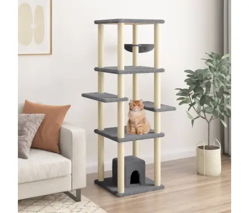 Kaķu Māja Ar Sizala Stabiem Nagu Asināšanai, 154 Cm, Pelēka Vidaxl