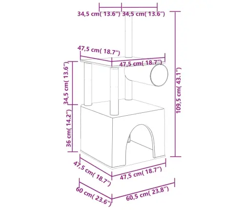 Kassimaja Sisalköitega Kraapimispostidega, Tumehall, 109,5 Cm