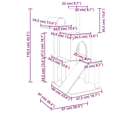 Kaķu Māja Ar Sizala Stabiem Nagu Asināšanai, 110,5 Cm, Bēša Vidaxl