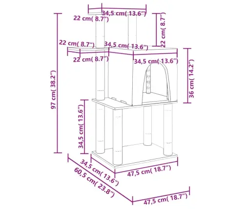 Kaķu Māja Ar Sizala Stabiem Nagu Asināšanai, 97 Cm, Krēmkrāsas Vidaxl