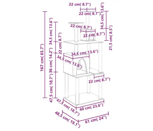 Kaķu Māja Ar Sizala Stabiem Nagu Asināšanai, 167 Cm, Pelēka Vidaxl