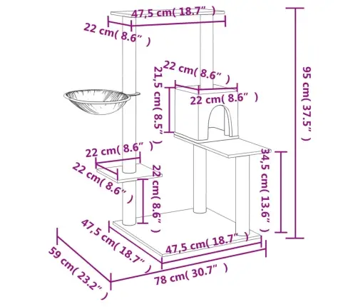 Kassimaja Sisalköitega Kraapimispostidega, Kreemjas, 95 Cm