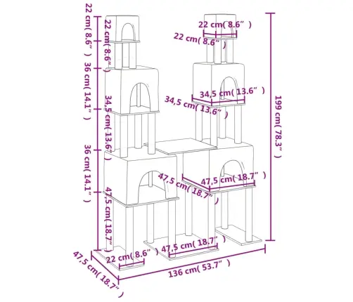 Kassimaja Sisalköitega Kraapimispostidega, Kreemjas, 199 Cm