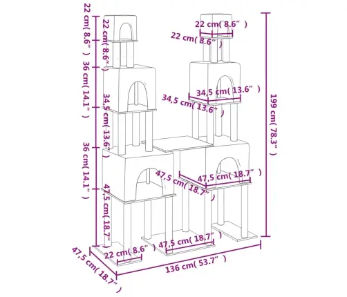 Kassimaja Sisalköitega Kraapimispuudega, Helehall, 199 Cm