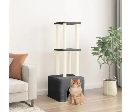 Kaķu Māja Ar Sizala Stabiem Nagu Asināšanai, 133,5 Cm, Pelēka Vidaxl