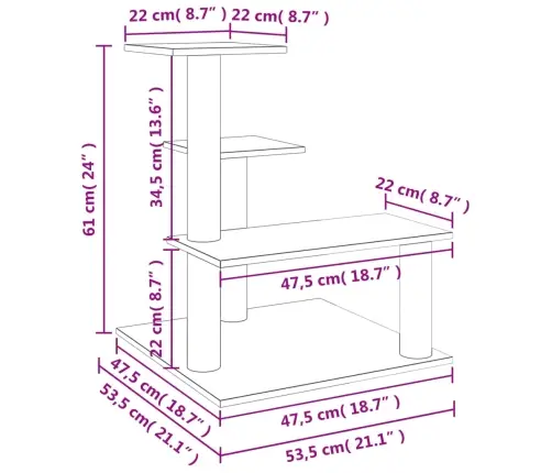 Kaķu Māja Ar Sizala Stabiem Nagu Asināšanai, 61 Cm, Pelēka Vidaxl