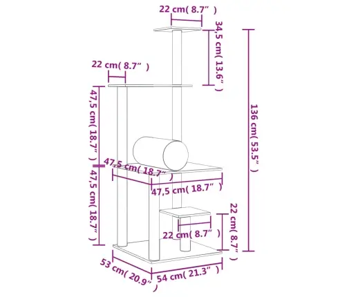 Draskyklė Katėms Su Stovais Iš Sizalio, Tamsiai Pilka, 136Cm