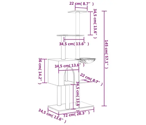 Kassimaja Sisalköitega Kraapimispuuga, Kreemjas, 145 Cm