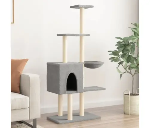 Kaķu Māja Ar Sizala Stabiem Nagu Asināšanai, 145 Cm, Pelēka Vidaxl