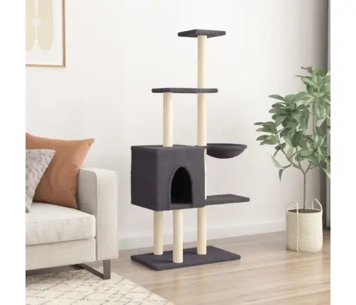 Kaķu Māja Ar Sizala Stabiem Nagu Asināšanai, 145 Cm, Pelēka Vidaxl