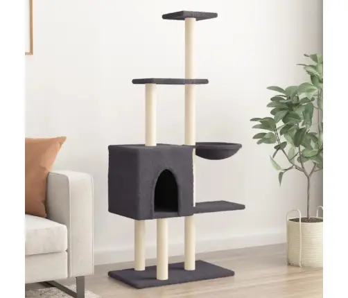 Kaķu Māja Ar Sizala Stabiem Nagu Asināšanai, 145 Cm, Pelēka Vidaxl