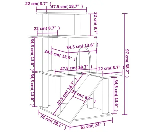 Kaķu Māja Ar Sizala Stabiem Nagu Asināšanai, 97 Cm, Pelēka Vidaxl