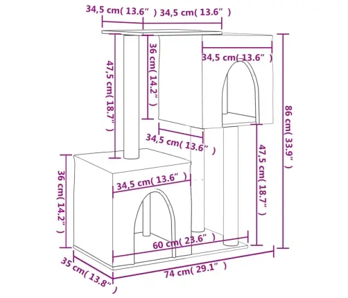 Kaķu Māja Ar Sizala Stabiem Nagu Asināšanai, 86 Cm, Pelēka Vidaxl