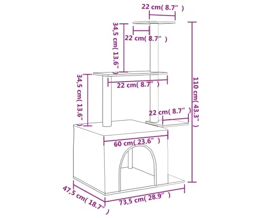 Kaķu Māja Ar Sizala Stabiem Nagu Asināšanai, 110 Cm, Krēmkrāsas Vidaxl
