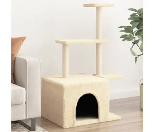 Kaķu Māja Ar Sizala Stabiem Nagu Asināšanai, 110 Cm, Krēmkrāsas Vidaxl