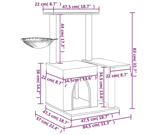 Kassimaja Sisalköitega Kraapimispuuga, Kreemjas, 83 Cm