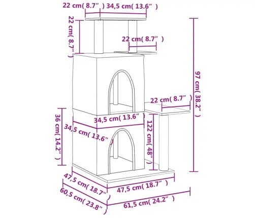 Kaķu Māja Ar Sizala Stabiem Nagu Asināšanai, 97 Cm, Pelēka Vidaxl