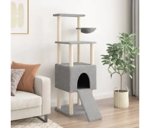 Kaķu Māja Ar Sizala Stabiem Nagu Asināšanai, 153 Cm, Pelēka Vidaxl