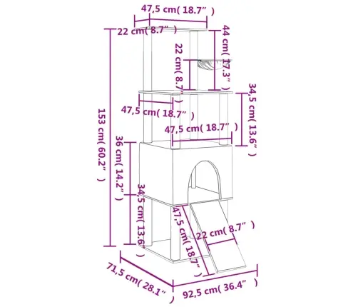 Kassimaja Sisalköitega Kraapimispuudega, Tumehall, 153 Cm