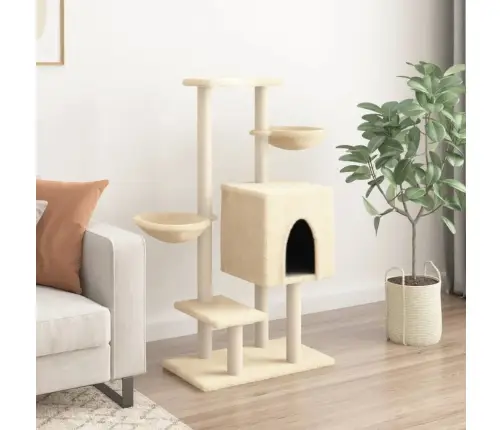Kaķu Māja Ar Sizala Stabiem Nagu Asināšanai, 117 Cm, Krēmkrāsas Vidaxl