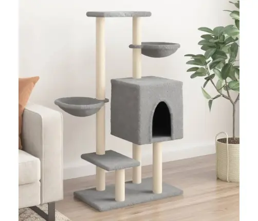 Kaķu Māja Ar Sizala Stabiem Nagu Asināšanai, 117 Cm, Pelēka Vidaxl