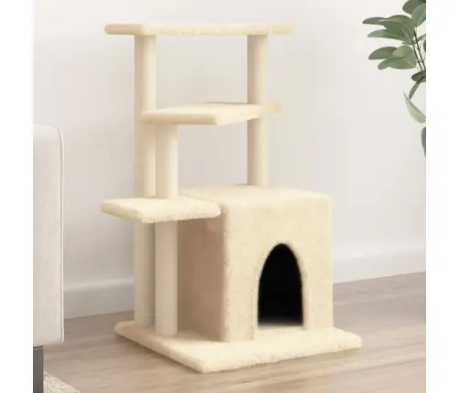 Kaķu Māja Ar Sizala Stabiem Nagu Asināšanai, 83,5 Cm, Bēša Vidaxl