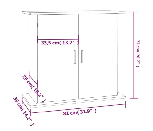 Akvaariumi Alus, Pruun Tamm, 81 X 36 X 73 cm Tehispuit