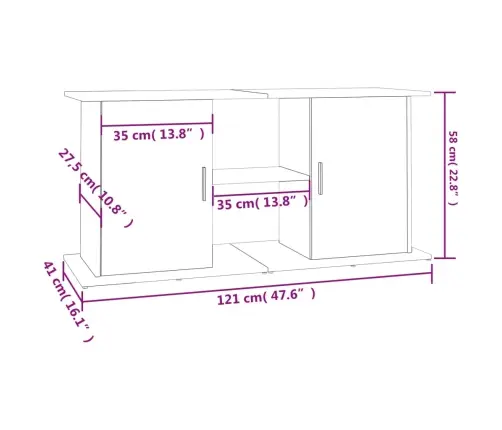 Akvārija Statīvs, Ozola Krāsa, 121X41X58 Cm, Inženierijas Koks Vidaxl