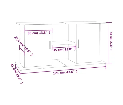 Akvaariumi Alus, Hall Sonoma Tamm, 121 X 41 X 58 cm Tehispuit