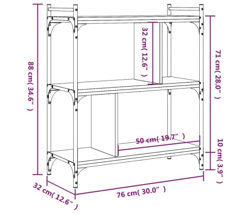 Raamaturiiul 3 Korrust, Suitsutamm, 76 X 32 X 88 cm Tehispuit