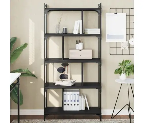 Raamaturiiul 5-Korruseline, Must, 76 X 32 X 158 Cm Tehispuit