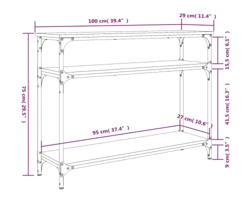 Konsoollaud, Hall Sonoma Tamm, 100X29X75 cm Tehispuit
