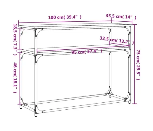 Konsoollaud, Hall Sonoma Tamm, 100X35,5X75 cm Tehispuit