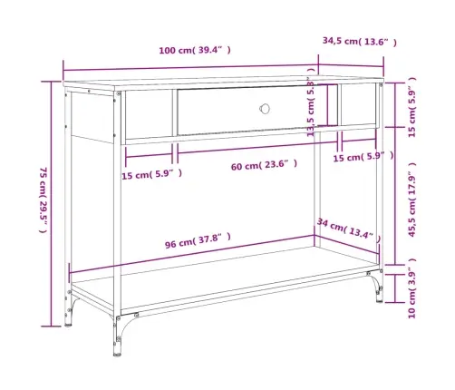 Konsoollaud, Must, 100 X 34,5 X 75 cm Tehispuit