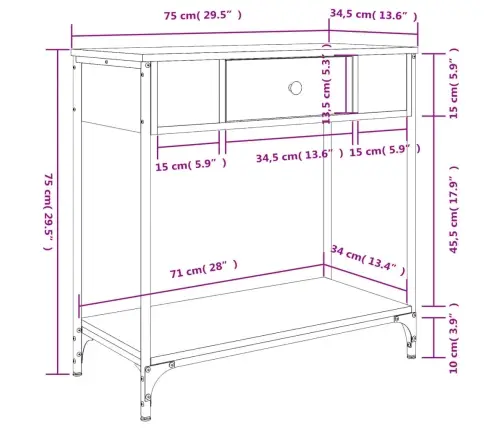 Konsoles Galdiņš, Ozolkoka, 75X34,5X75 Cm, Inženierijas Koks Vidaxl