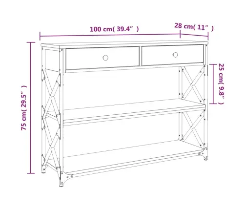 Konsoollaud, Suitsutatud Tamm, 100 X 28 X 75 cm Tehispuit