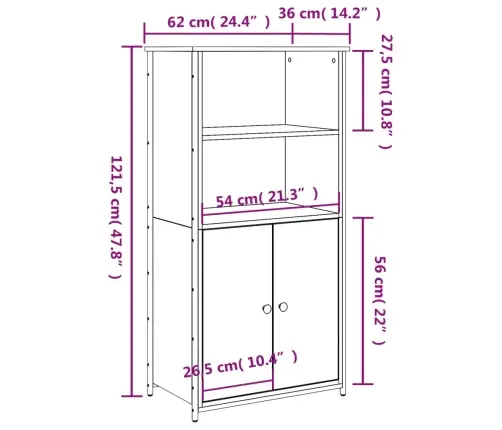 Augstais Skapītis, Pelēcīgs, 62X36X121,5 Cm, Inženierijas Koks Vidaxl