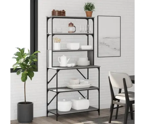 Virtuves Plaukts, 6 Līmeņi, Pelēka Ozola, 90X40X180 Cm, Koks Vidaxl