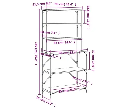 Virtuves Plaukts, 6 Līmeņi, Brūna Ozolkoka, 90X40X180 Cm, Koks Vidaxl
