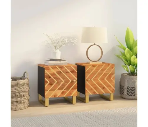 Naktinės Spintelės, 2Vnt., Rudos Ir Juodos, Mango Masyvas